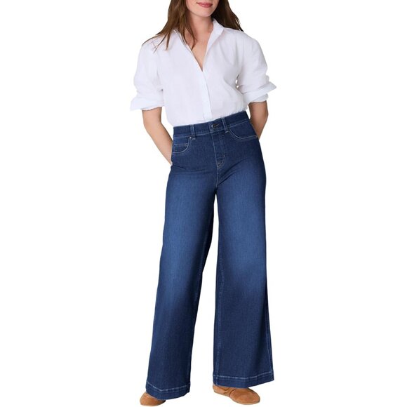 Denim - Wide Leg Jeans Womens Stretch Denim High Rise TummyTamer Body Flattering